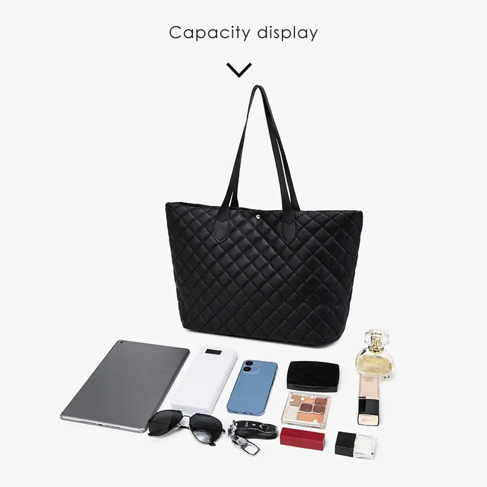 Large-capacity Leather Tote Bag Fashion Black/White Snap Closure Mommy Bag Handbags Women Female