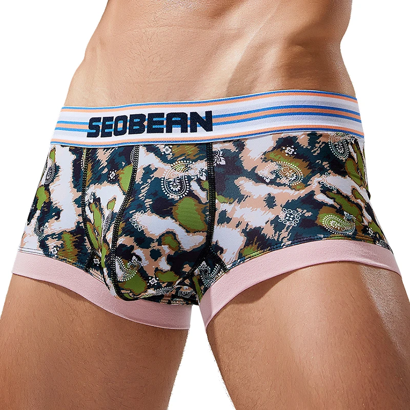 New SEOBEAN men\'s boxers underwear low-rise sexy camouflage mesh breathable shorts