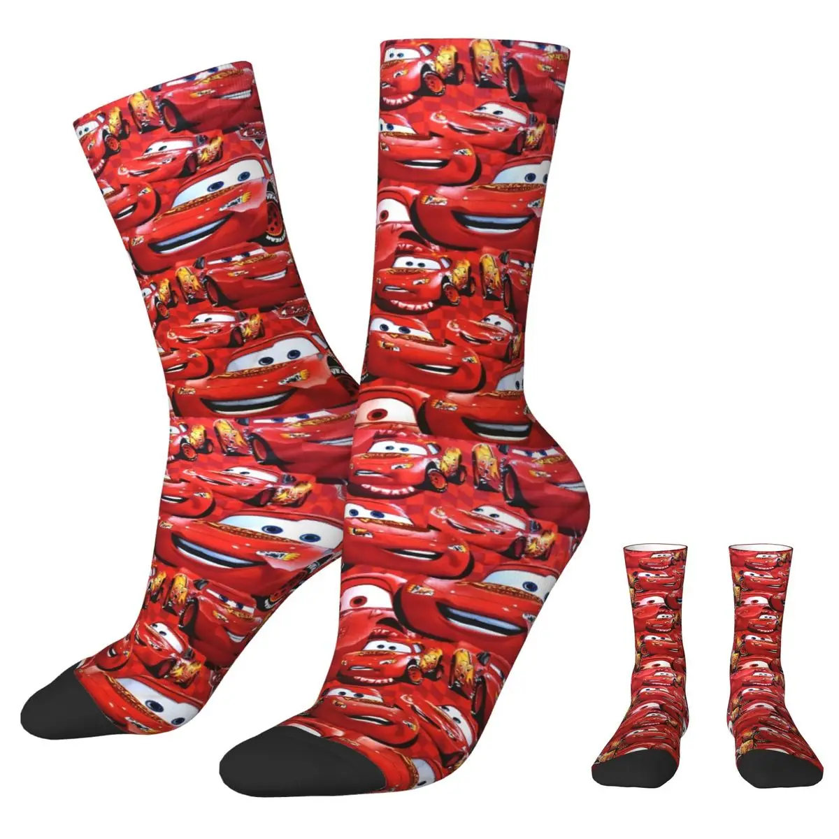 Colorful Cars Lightning McQueen Basketball Socks Life Is A Highway Polyester Crew Socks for Women Men Sweat Absorbing