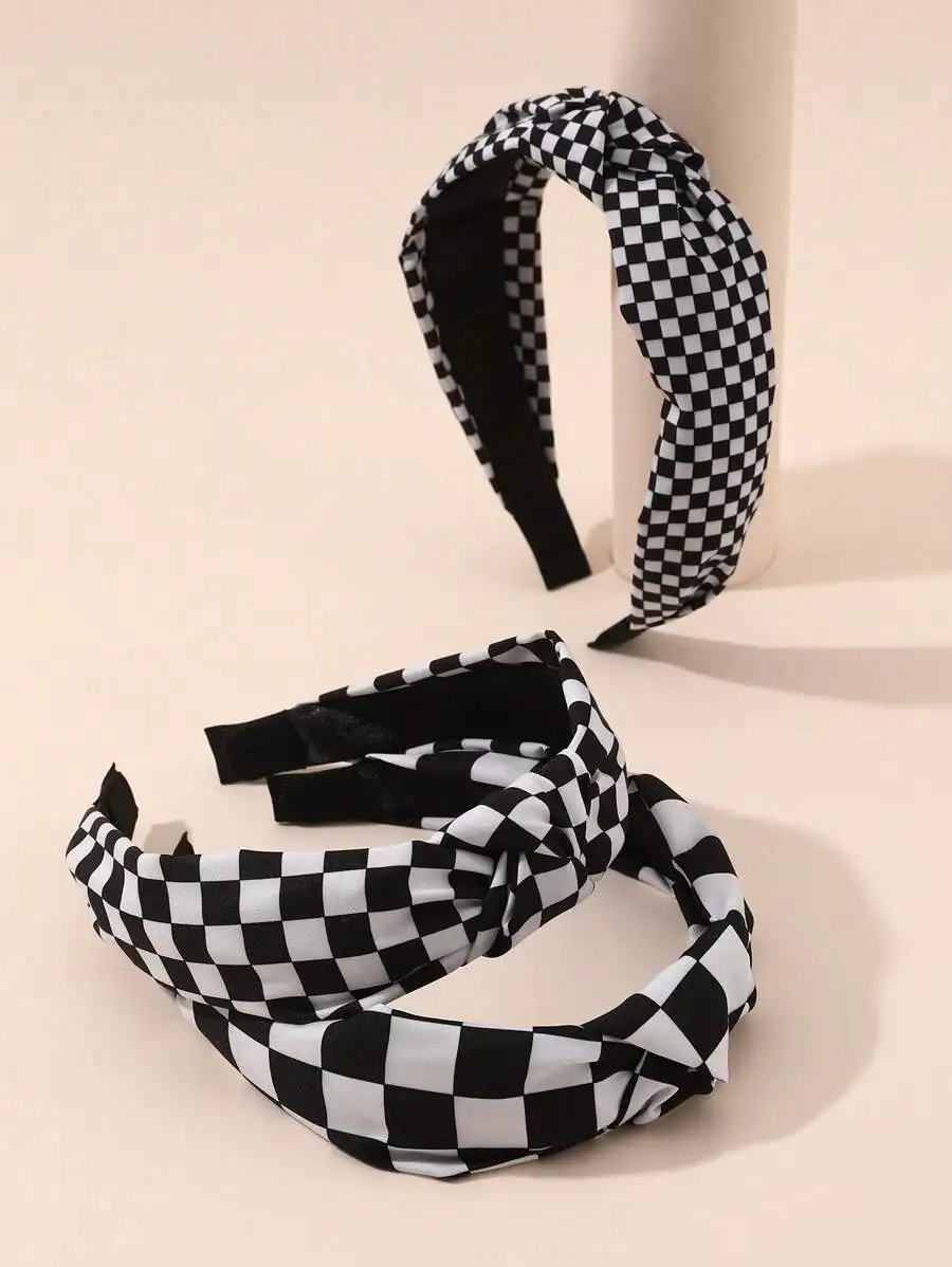 

3pcs Womens Checkered Knotted Headbands For Outdoor Travel Summer Holiday