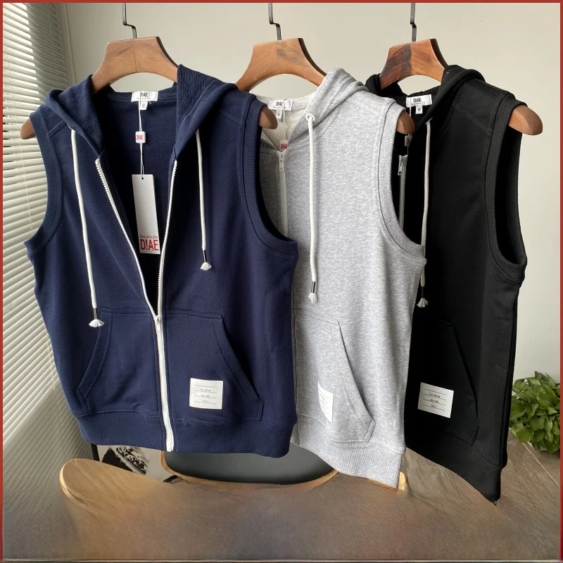 

Casual Spring Men's Zipper Hooded Cotton Vest Svel Open Cardigan Youth Trend Stand Fit Outerwear Faion-forward