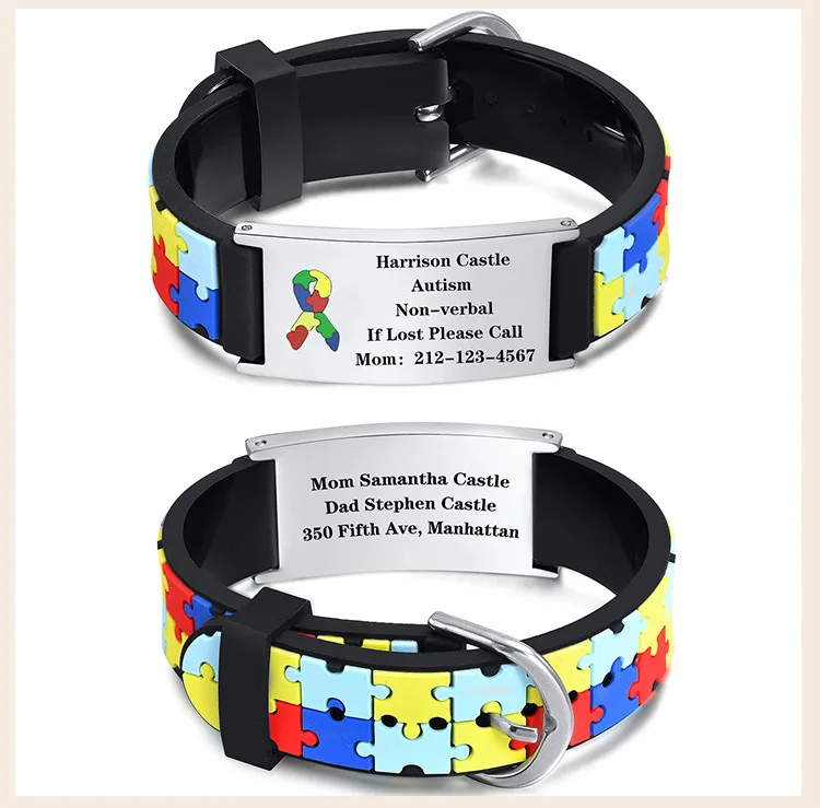 Personalisiertes Autismus-Asperger-Armband für kleine Jungen und Mädchen, graviertes medizinisches Alarm-ID, verstellbares Silikonarmband, graviertes Geschenk – Detail 7