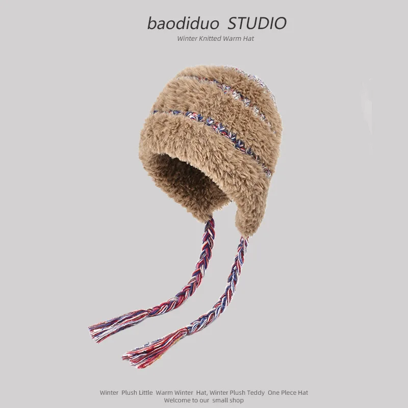 الشتاء قبعة صغيرة محبوكة صوف مبطن حجم كبير التخسيس الوجه بسط صالح في الهواء الطلق للجنسين مترهل قبعة مكبلة