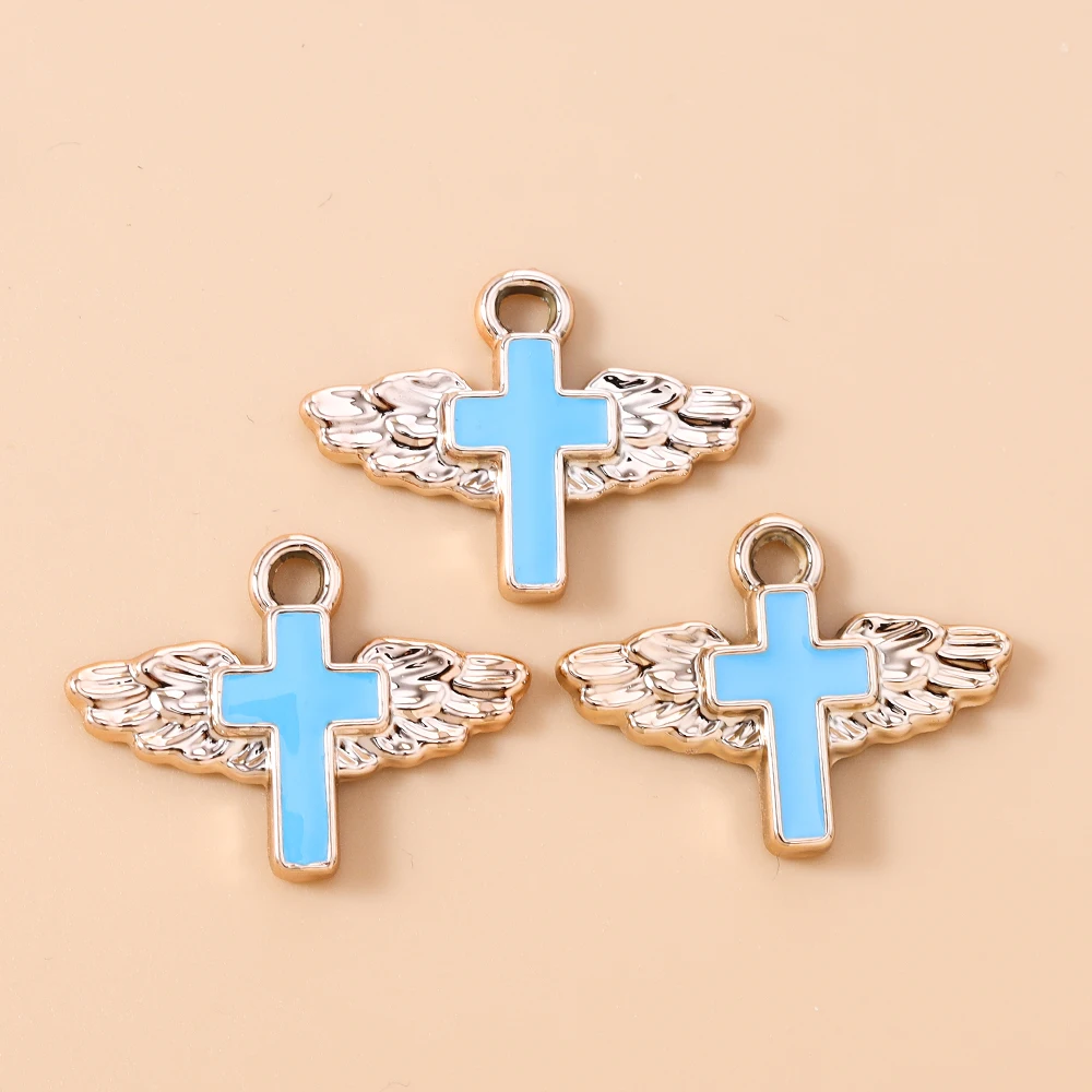 Leslie 10 Stück Emaille Segenflügel Kreuz-Anhänger Perlen für Ohrringe Armband Halskette DIY Schmuckherstellung Handgefertigt – Detail 5