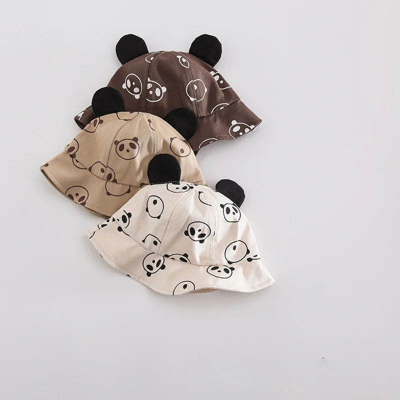 Boys and Girls Summertime Large Brim Shade Sun Protection Basin Caps Cute Panda Print Bucket Hat