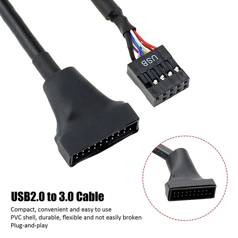 1Pcs Motherboard Header Adapter USB 2.0 9 Pin Female To Motherboard USB 3.0 20 Pin Male USB 2.0 To 3.0 Adapter Extension Cable