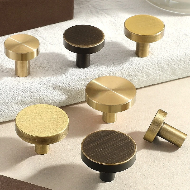 Brass Furniture French Retro Round Handle Light Luxury High-end Cabinet Wardrobe Drawer Solid Single Hole Cabinet Door Handle