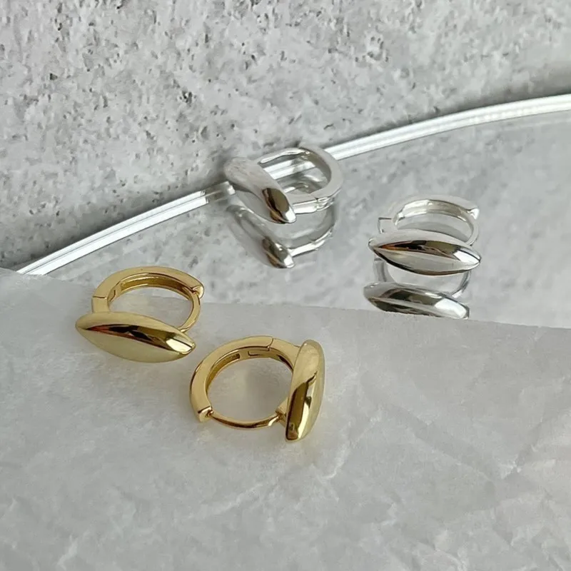 ENSHIR Geometric Spindle Shaped Small Hoop Earrings for Women Light Luxury Design Simple Jewelry Wholesale