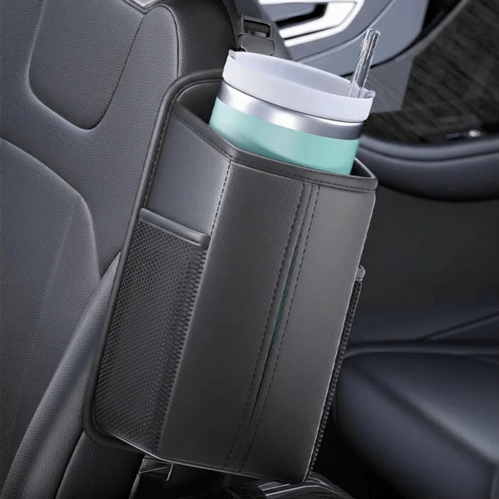 Fix Strap Car Seat Side Storage Bag Center Console Armrest Napkin Box Water Cup Holder Folding Design Space Saving Tissue Bag