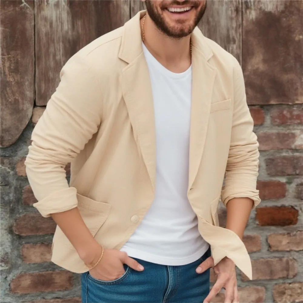 British Style Cotton Linen Blazers for Men Casual Business Formal Wear Youthful Thin Loose Suits Jacket 70% Linen 30% Cotton