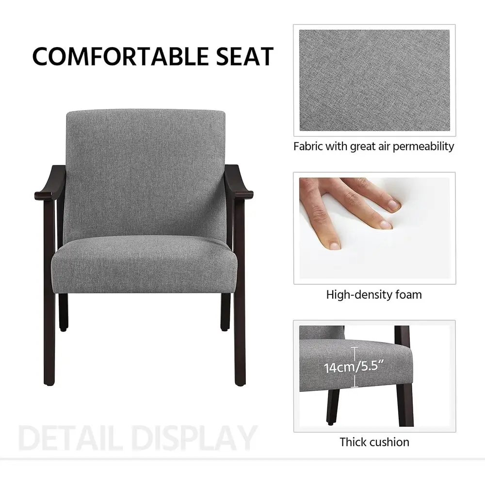 كراسي حديثة من منتصف القرن، قماش كتان، مساند للذراعين وأقدام صلبة، طقم مكون من قطعتين، رمادي داكن لغرفة المعيشة/غرفة النوم #6