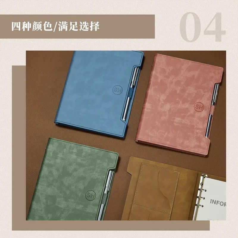 A5 PU Leather Business Loose-Leaf Notebook with Alloy Rings, Card Slots, Pen Loop and Receipt Pocket, Waterproof Soft-Touch