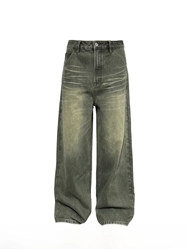 

Jcaesar Denims Ash Green Vintage Jeans Hand-Aged Straight Leg Pants Natural Dyeing Youth Fashion Casual Cotton Denim