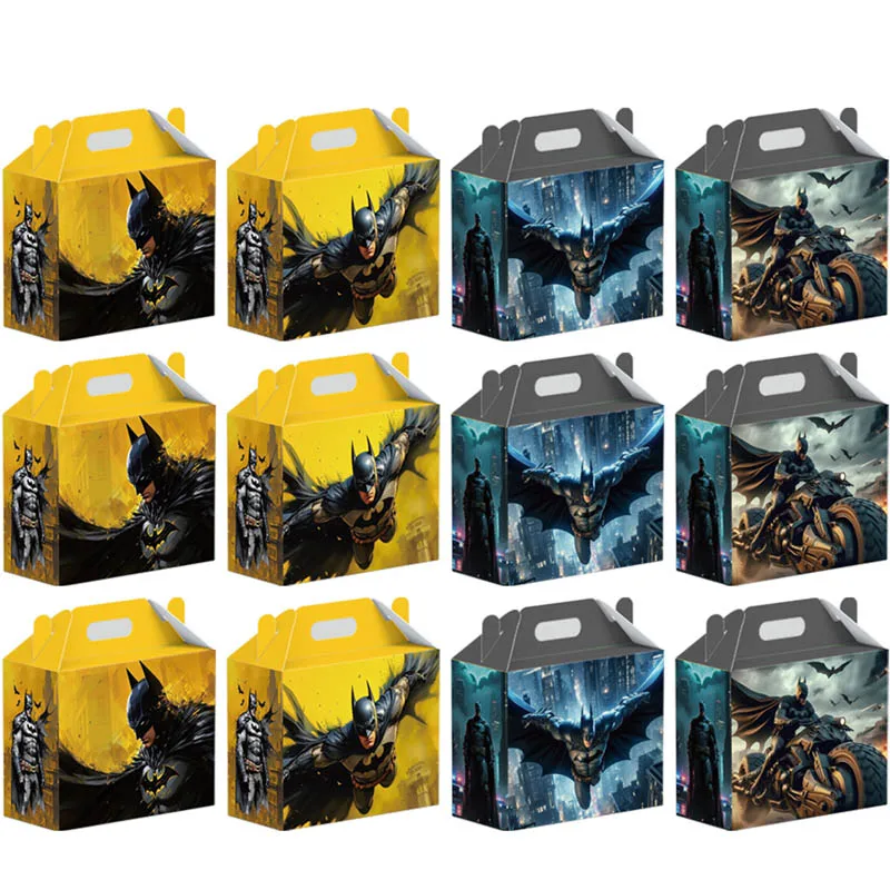 

12 шт., DC Бэтмен, товары для дня рождения, аниме, мультфильмы, детские праздничные коробки, подарочные пакеты для конфет, коробка для лакомств, украшение для вечеринки