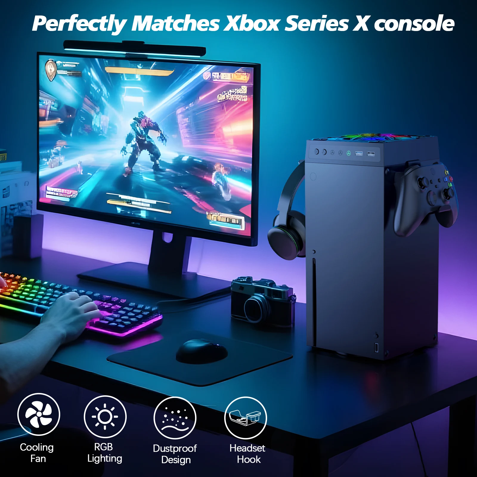 مروحة تبريد HUADAI لسلسلة Xbox X مع سرعة مروحة أوتوماتيكية قابلة للتعديل من درجة الحرارة، تبريد عالي الأداء، ضوضاء منخفضة ﻿