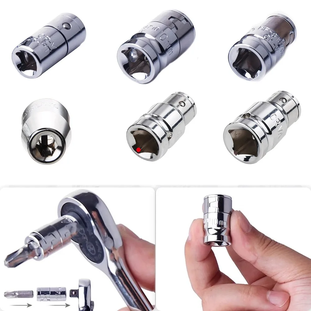 Universal Socket Hex Bit Holder Converter 1/4 3/8 1/2 8mm 10mm Ratchet Socket Adapter Spanner Wrench Screwdriver Bit