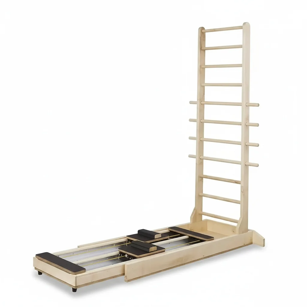 Pilates Reformer, Maple Wood Dual-Track Core Bed, Wall-Mounted Yoga Gym Ladder for Fitness Training, 1840x980x2360 mm