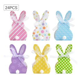 24/48Pcs Rabbit Ear Candy Gift Box With Handle Cartoon Easter Rabbit Favor Gift Packaging Box With Bow Birthday Party Decoration