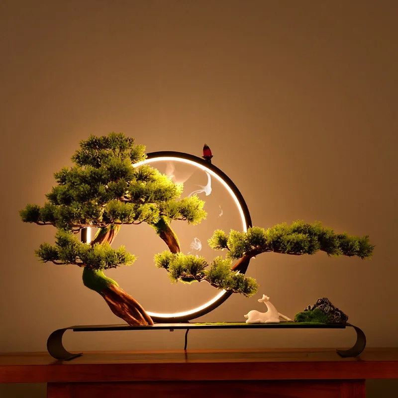Cliff welcome pine bonsai micro landscape decoration Zen space Chinese style living room porch soft art decoration JJ441