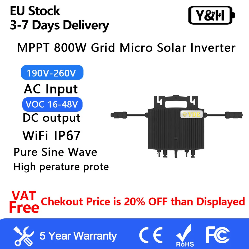 Y&H 800W Micro Inverter IP67 Waterproof Grid Solar Inverter With WiFi/APP Communication VDE Certification Balcony Power Plant