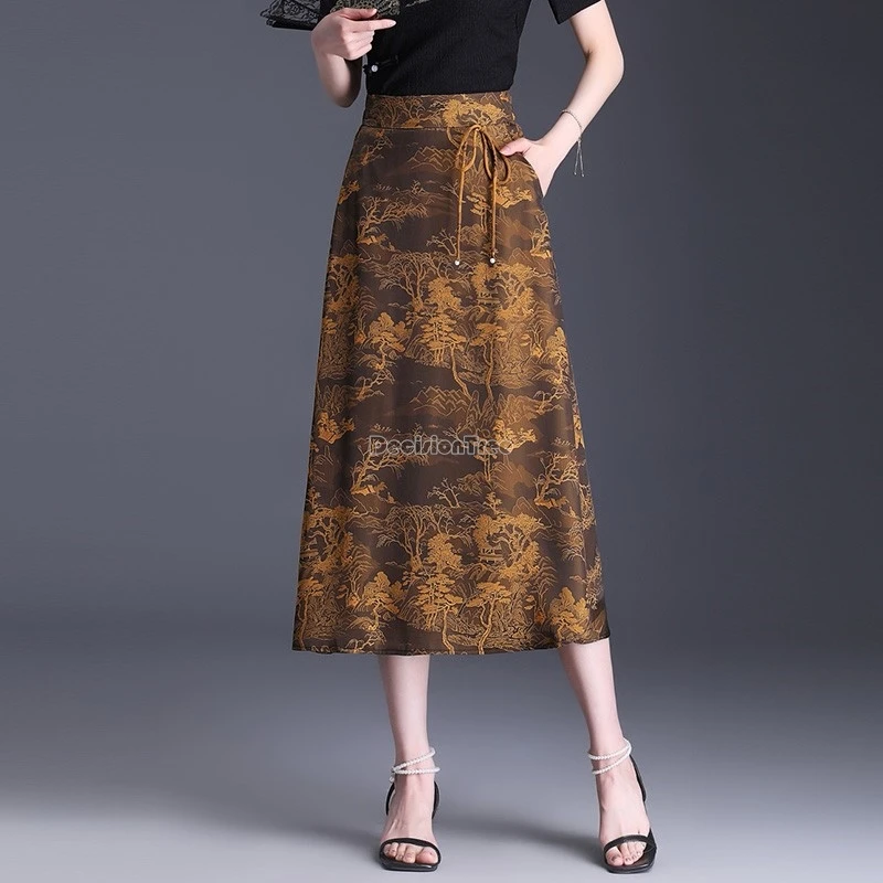 2026 new chinese women's jacquard half length skirt female summer retro breathable half length skirt improved half length skirt