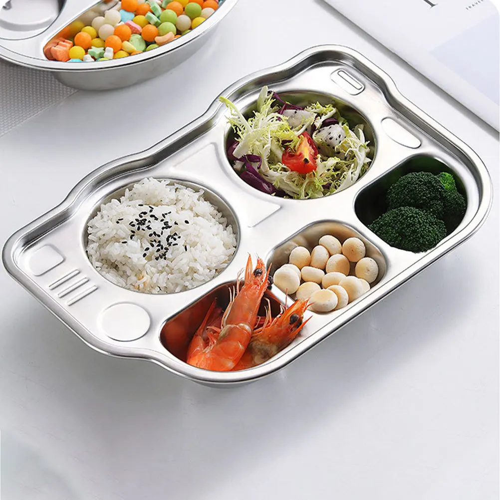 

Stainless Steel Divided Plate 1 Piece Household Food Tray with Multiple Compartments for Breakfast Dinner Restaurant Home