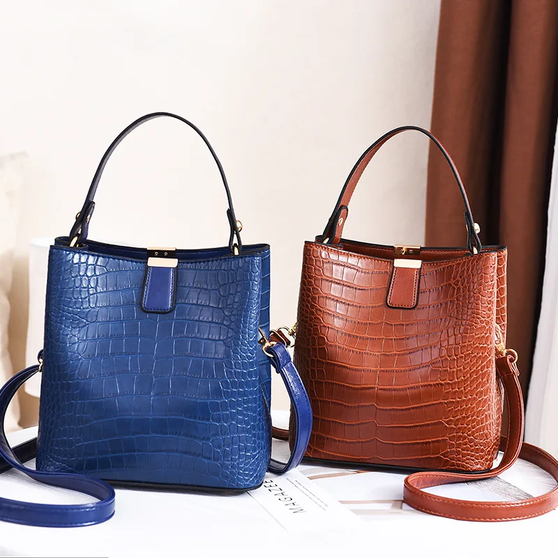 Crocodile Pattern Bucket Bag, Fashion Mini Crossbody Bag, Women\'s PU Leather Handbag & Purse