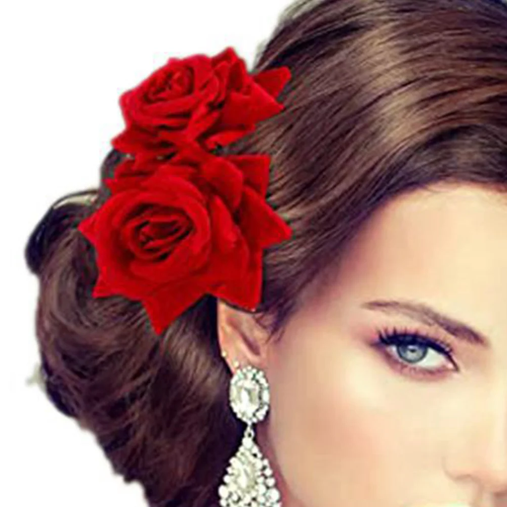 

2 Pcs Rose Hair Comb Headdress Bridal Clips The Flowers Wedding Metal Bride Accessories
