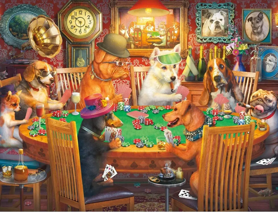 Poker puppy The wooden puzzle 1000 pieces ersion jigsaw puzzle white card adult children's educational toys