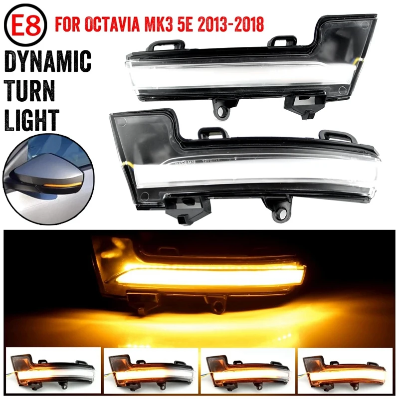 For Skoda Octavia Mk3 A7 5E T-Roc Troc T-Cross 2014-2020 Car LED Dynamic Side Rearview Mirror Light Turn Signal Light