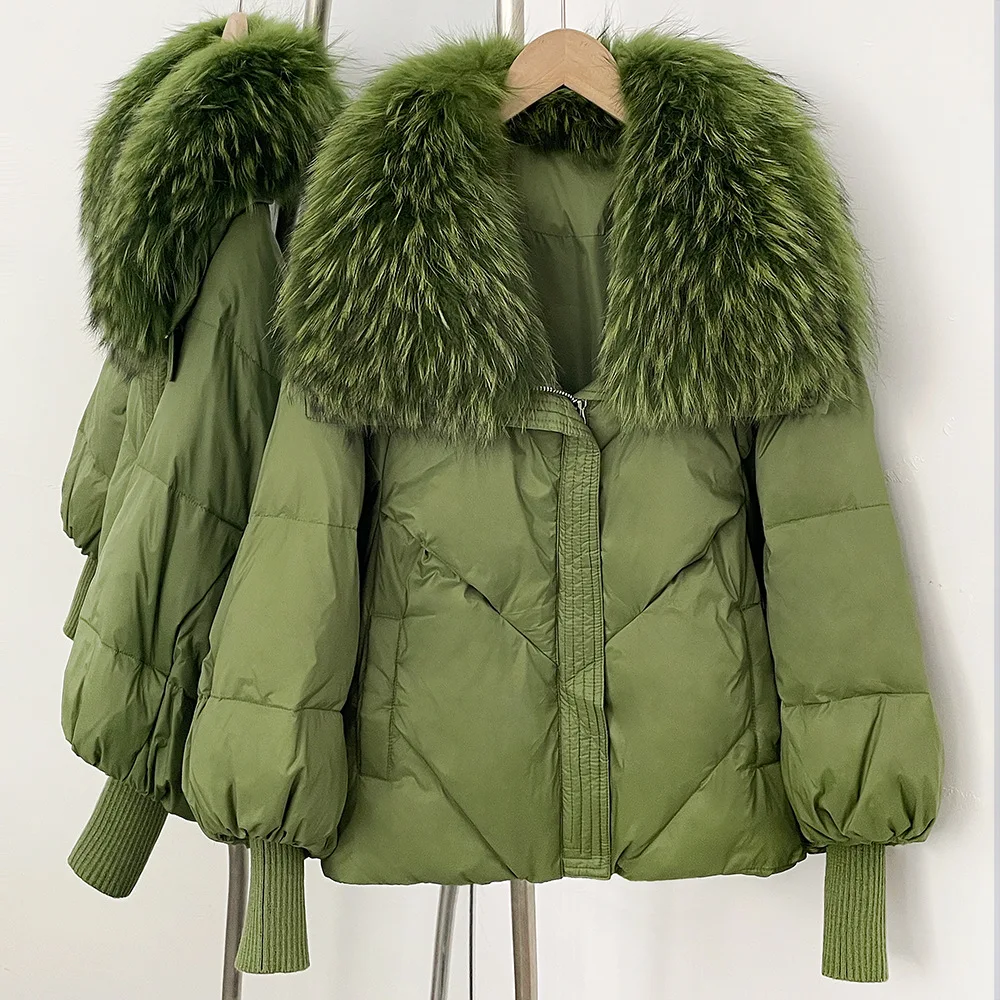 Parka de plumón de pato blanco para mujer, chaqueta acolchada con capucha de piel auténtica grande, Parka gruesa, abrigo cálido de manga tejida, novedad de invierno 2026