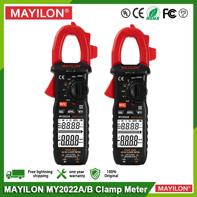 MAYILON Clamp Meter MY2022A/B Digital Multimeter AC/DC Pliers Ammeter Voltmeter Hz NCV LowZ True RMS Electrical Multi Tester