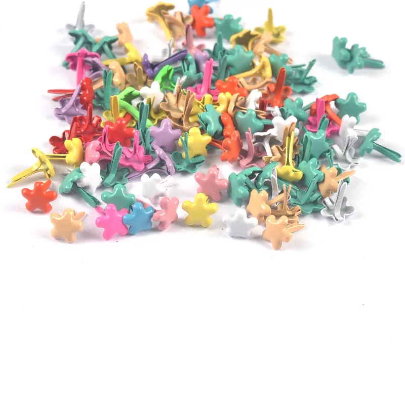 100pcs 7x10mm Colorful Mini Flower Brads For DIY Scrapbooking Embellishment Metal Crafts Fastener Handmade Accessories c2163