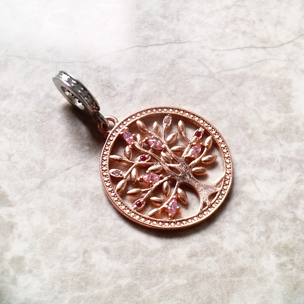 Tree of Love Pink Charms Pendant Europe Jewelry Findings Accessories 925 Sterling Silver Fashion Gift For Women Girl