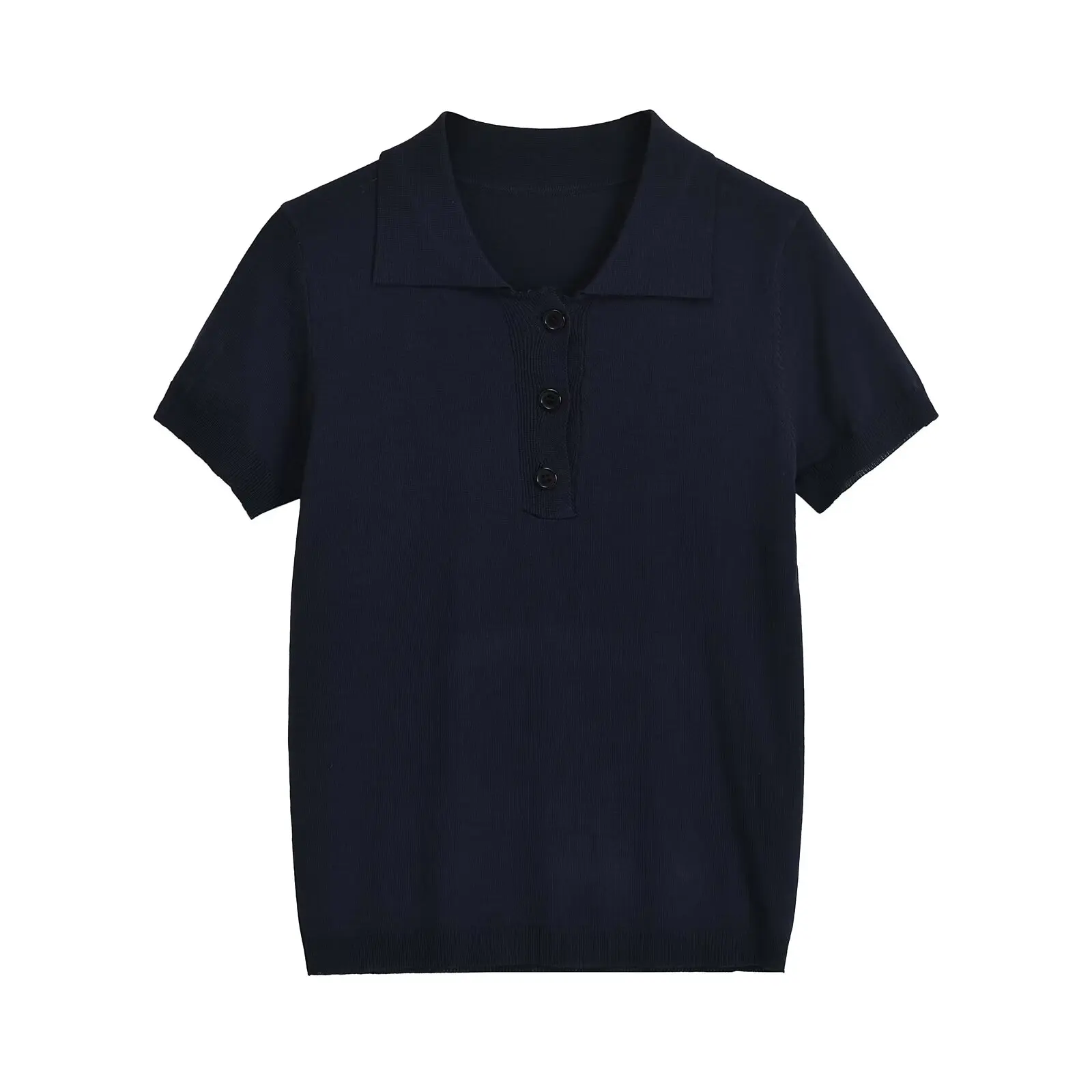 Maxdutti Minimalism Polo Collar Shirt Casual Short Sleeve Tshirt Fashion Ladies Navy Color Summer T-shirt Women