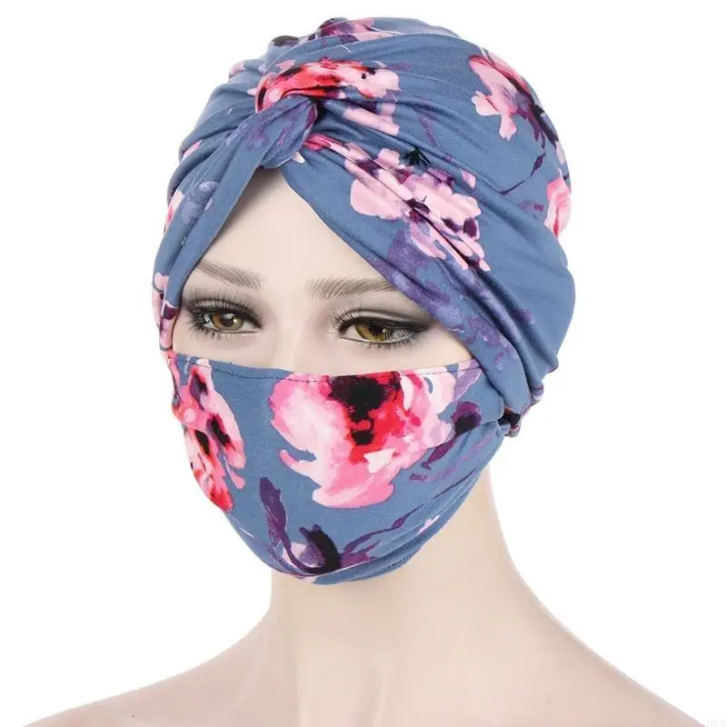 2x Stretch Turban Hat Muslim Twist Hood Mask Set Sleep Cap for Home for Sun Prot