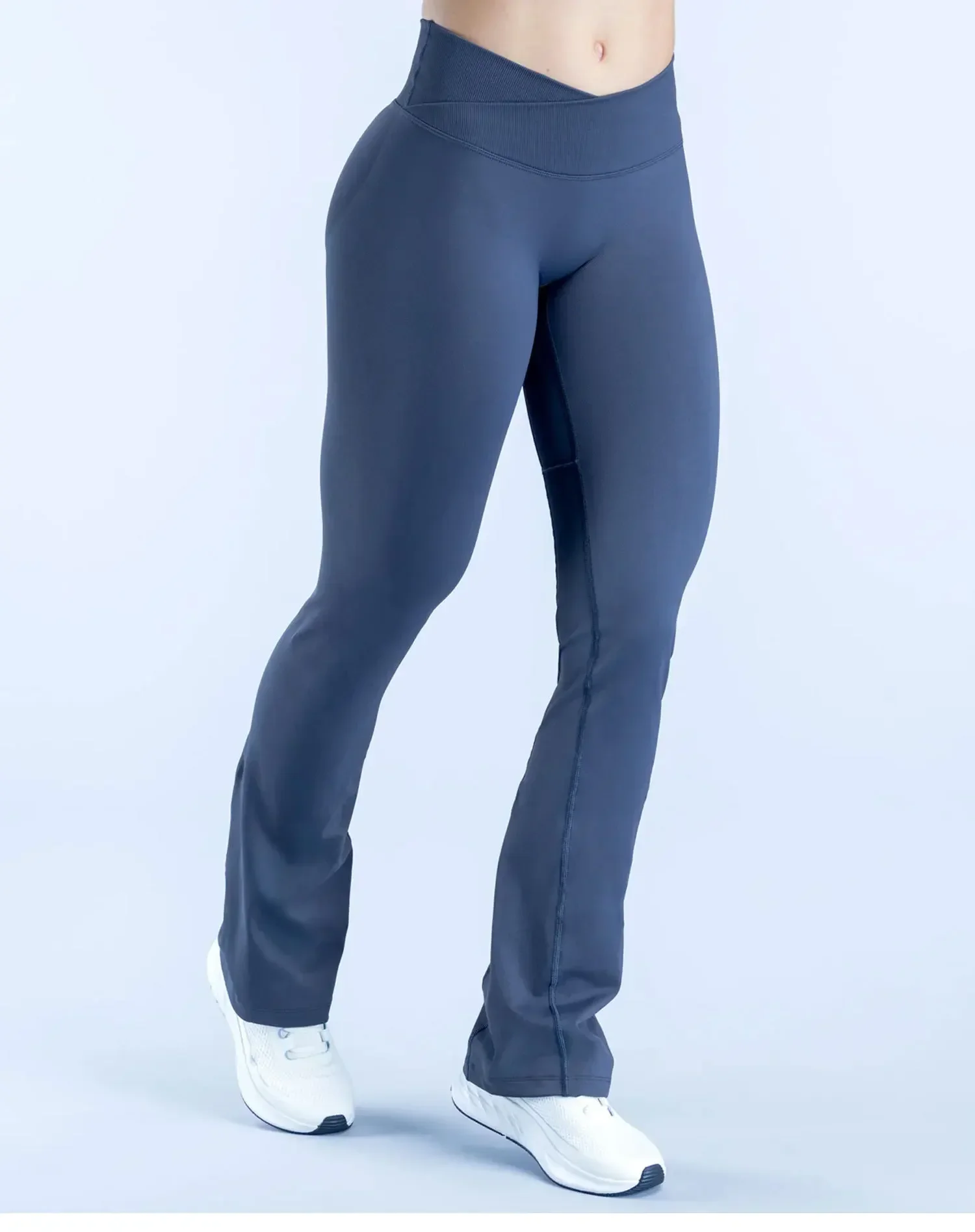Logo Damen Nahtlose Yoga-Schlaghose mit Kreuz-V-Rippenbund und verstecktem Scrunch-Effekt Fitness-Leggings – Detail 11