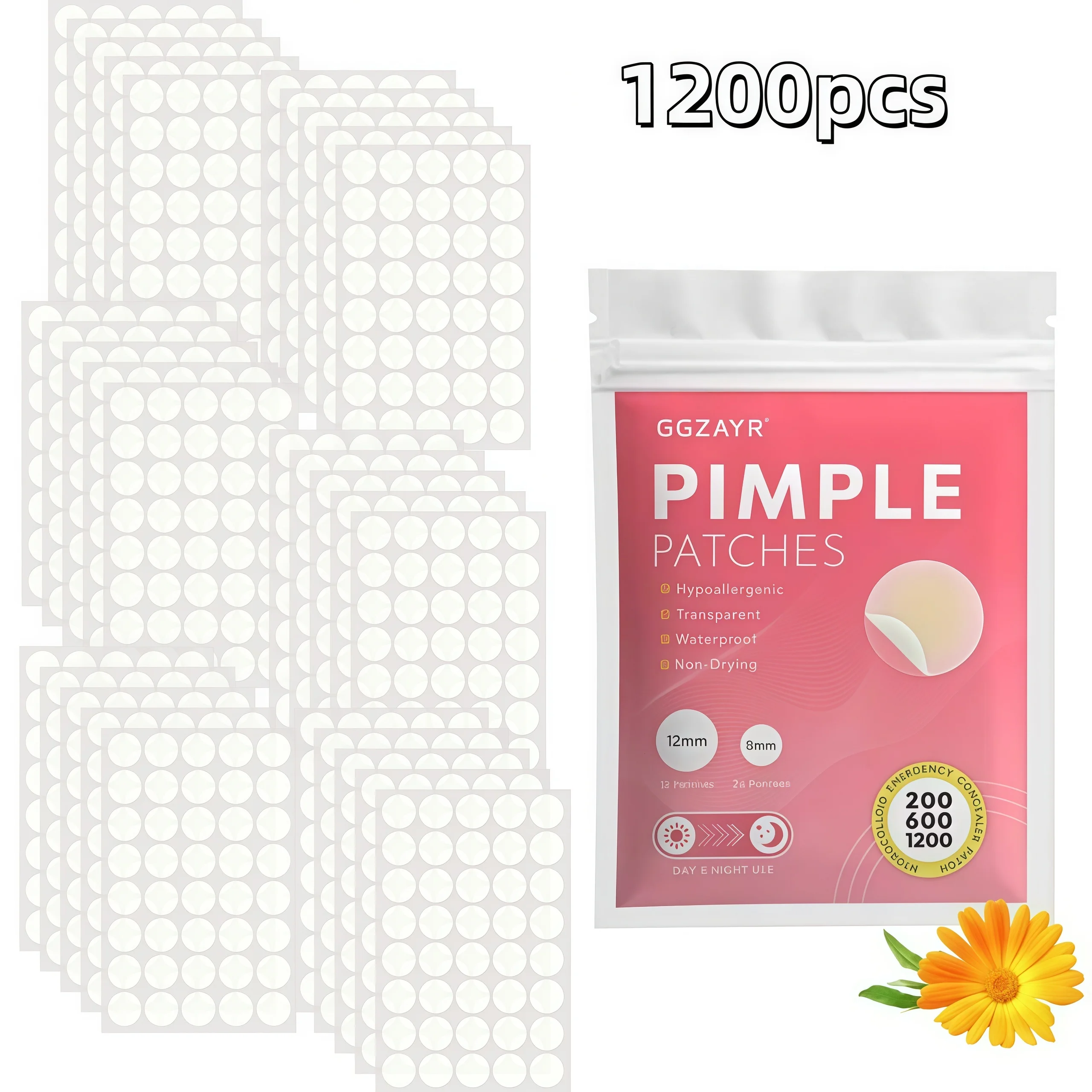 Round Dot Acne Patch Set 200/600/1200pcs, Minimalist Invisible Skin Covers for Party & Daily Use image 2