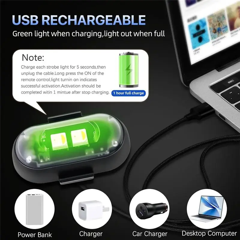 A60zwireless LED Strobe Light 10PCS, High Brightness Car With Remote Control 8 Colors USB Chargingmay