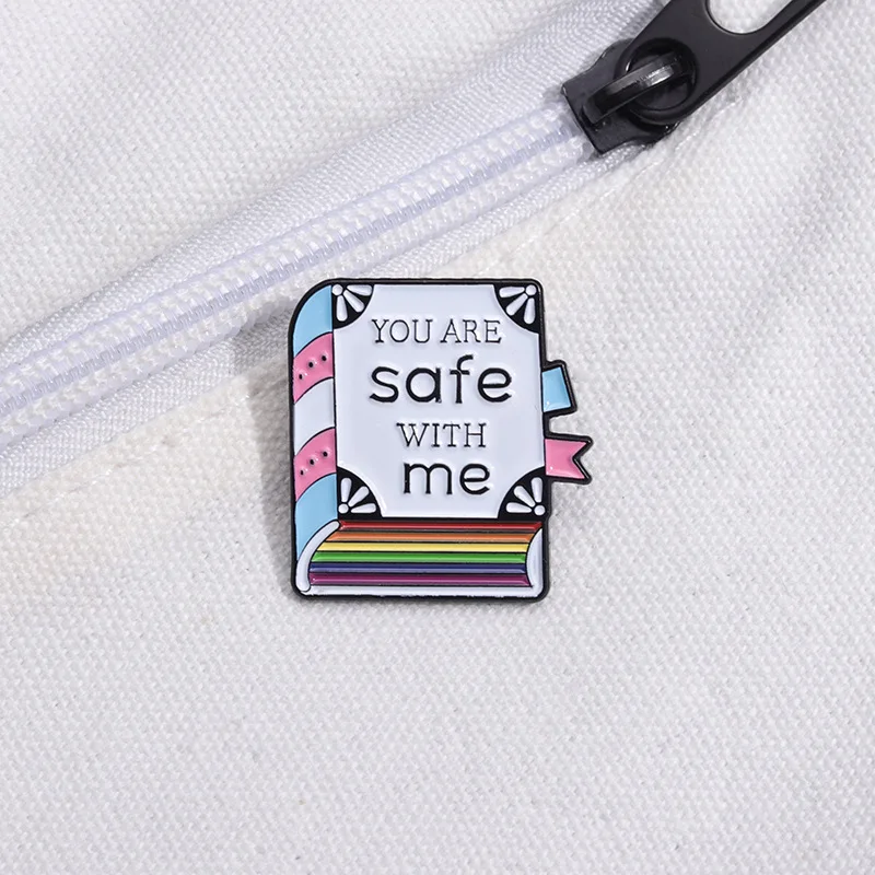 Rainbow Books Enamel Brooch Safe With Me Creative Read Inspirational Books Rainbow Metal Badge Punk Clothing Lapel Pins Jewelry