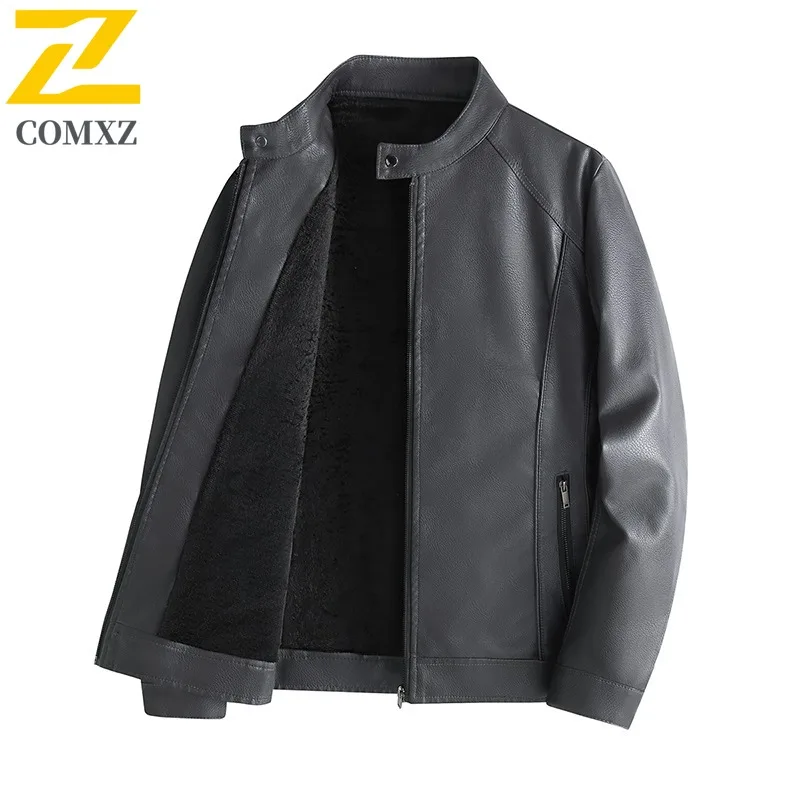 

COMXZ Men's High-quality Leather Jacket American Motorcycle Style Overcoat Solid Color Windproof Outdoor Bicycle Autumn Coat