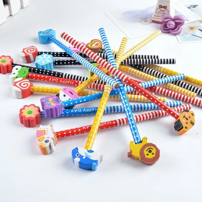 50/100Pcs Cute Cartoon Pencil with Eraser Kawaii Writing Pen HB Drawing Wooden Pencils Student School Stationery Supplies