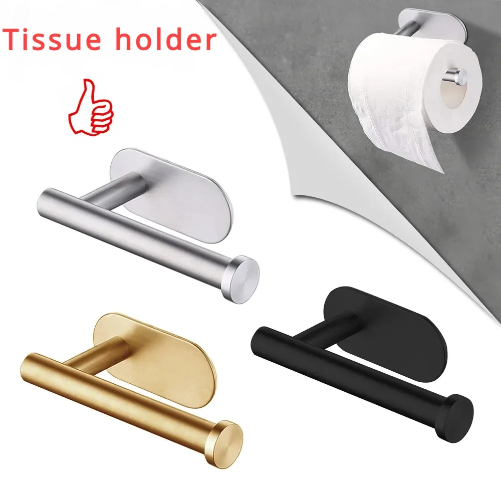 For Toilet Paper Self Adhesive Toilet Paper Towel Holder Stainless Steel Wall Mount No Punching  Dispenser for Bathroom Kitchen