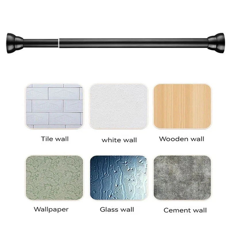 Adjustable Shower Curtain Rod No Drilling Stainless Steel Pole Extendable Cupboard Bar For Bathroom Curtain Type Square Bar