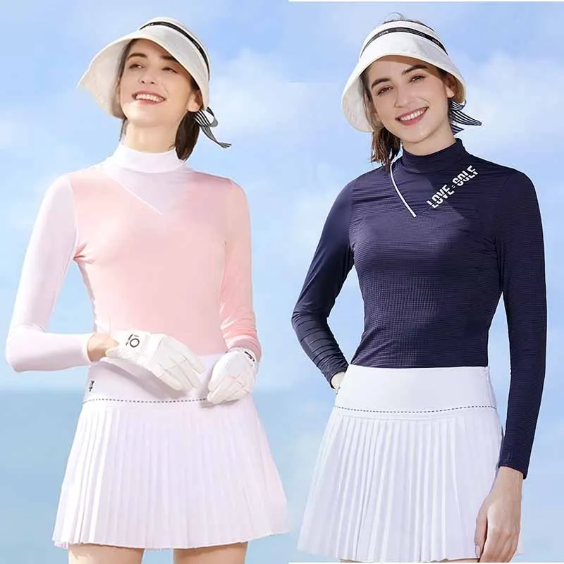 Love Golf Clothing Women Ice Silk Thin Sunscreen T-shirt Ladies Stand Collar Long Sleeve Top Cooling Leisure Golf Shirts XS-XL