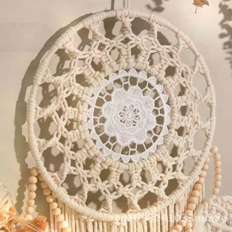 

Bohemian Hand Woven Leaf & round Wooden Beads Tapestry 75x30cm Natural Cotton Thread Decorative Hanging for Living Room Bedroom