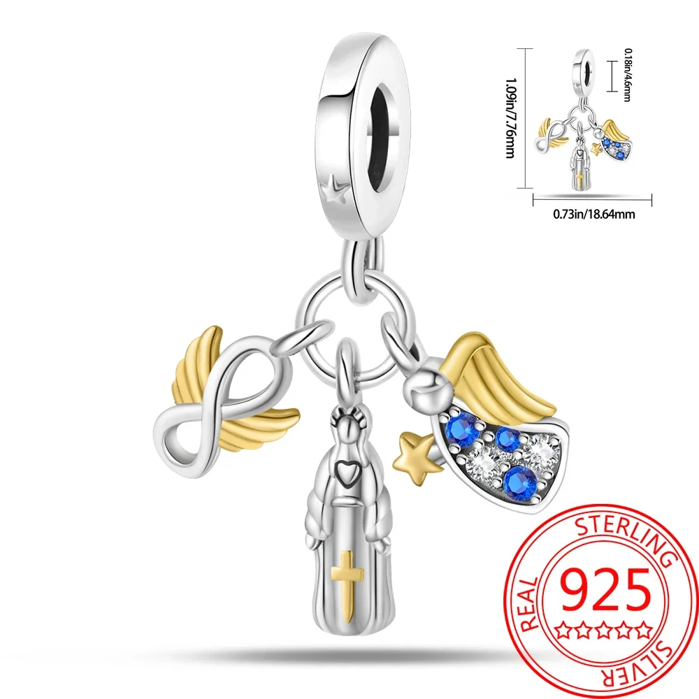 Original S925 Silver Gold Star Bee Cat Cow Sunflower Bow Beads Pendant Safety Buckle Bracelets Necklaces Women DIY Jewelry Gift view 3