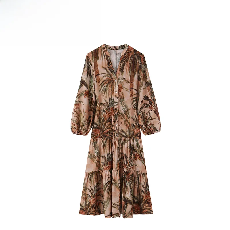 

Fashionable Versatile Lantern Sleeve Print Dress ZR Summer New Arrival Women's Clothing Casual Polyester Long Sleeve Dress