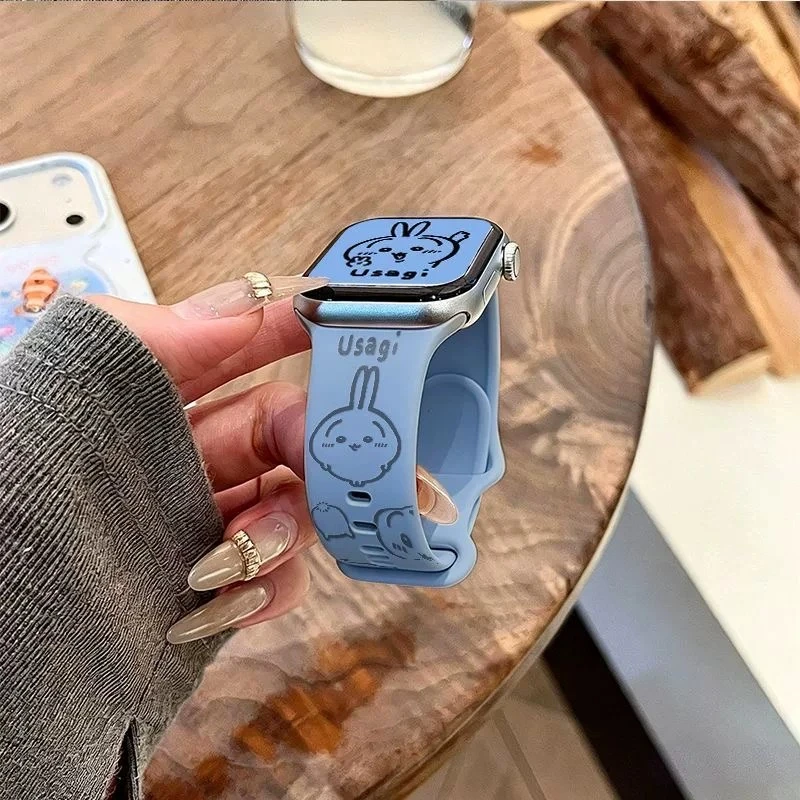 Chiikawa Hachiware Usagi Kawaii Anime Cartoon for Iwatchs10/11 Apple Watch Watch Strap Cute Silicone Fashion Exquisite Comfort
