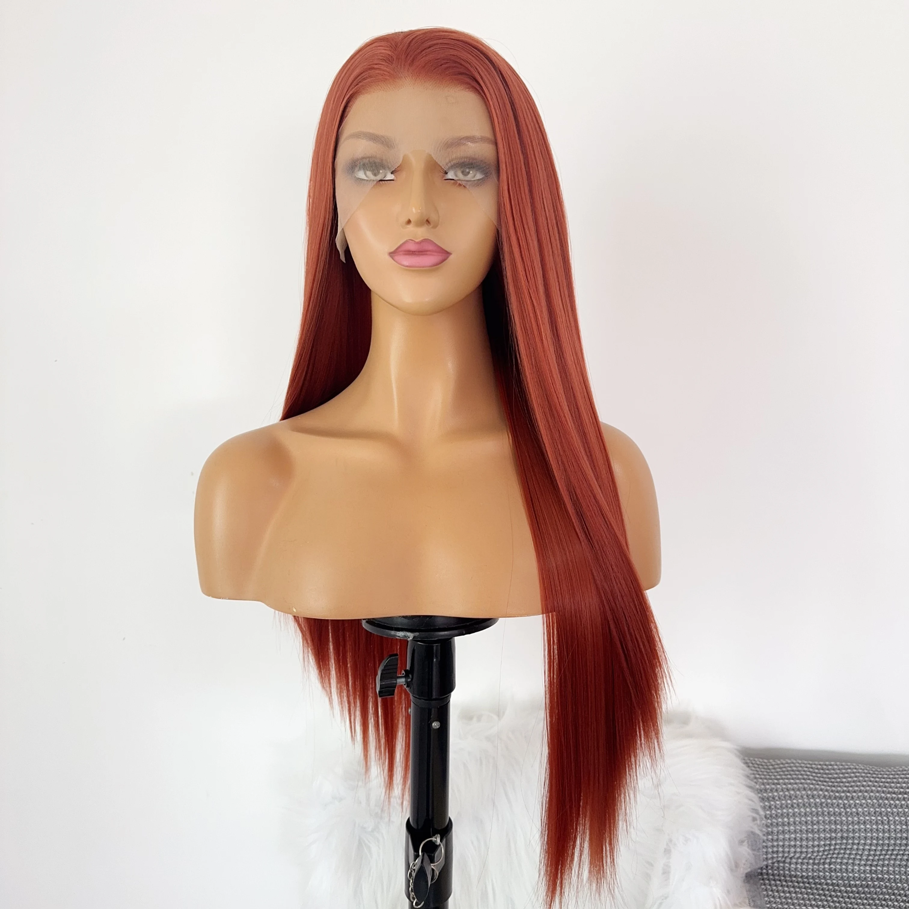 Perruque Lace Front Wig synthétique rouge Orange pour femmes, 26 pouces, longue et lisse, 13x4, Lace Frontal naturelle, haute qualité, pour Cosplay